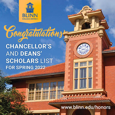 Blinn names 1,801 students to its spring 2022 chancellor’s and deans’ scholars lists